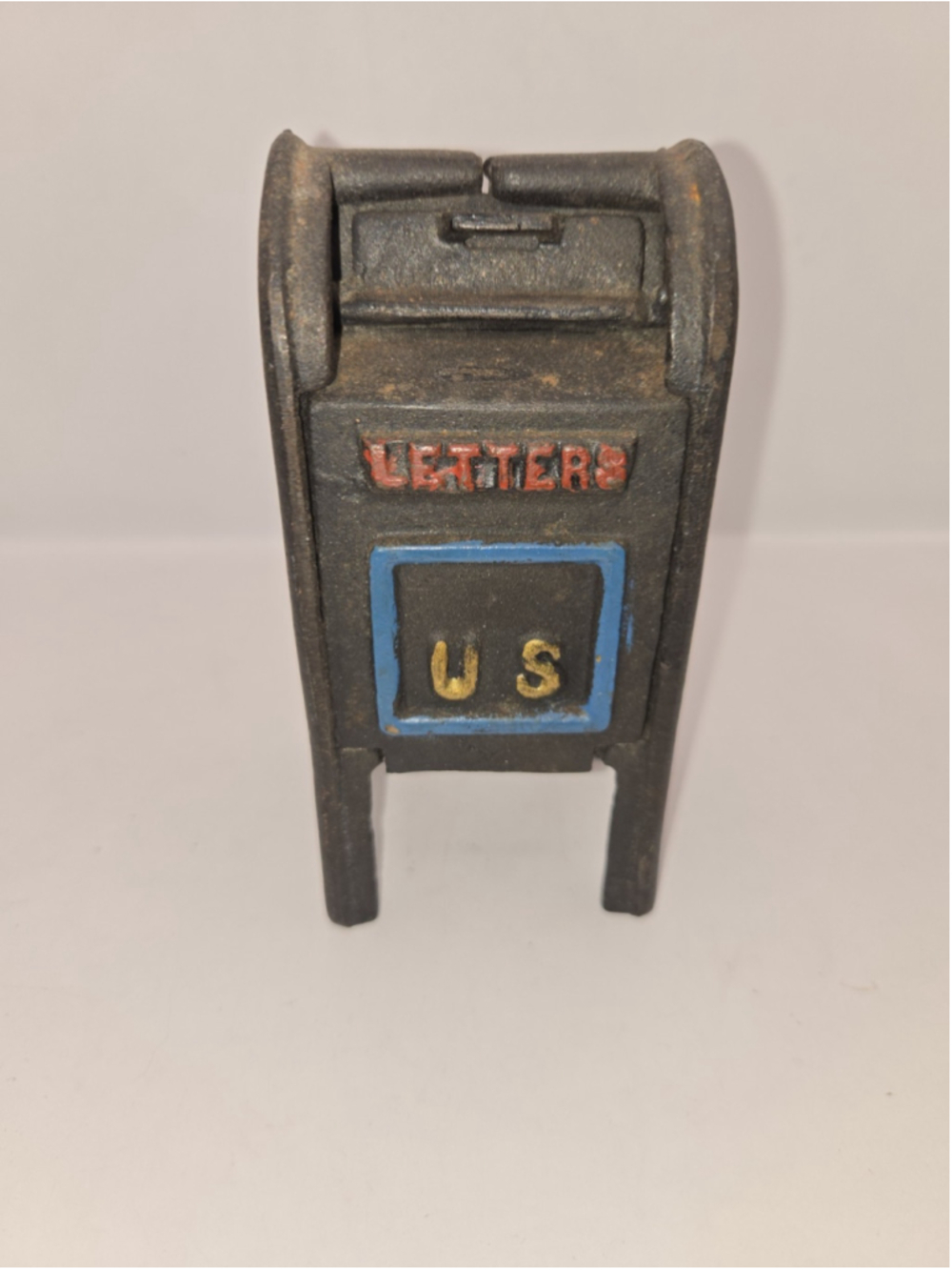 Vintage-Cast Iron Coin Bank US Mail Box LETTERS US / AIR MAIL Embossed 5 x 2.5